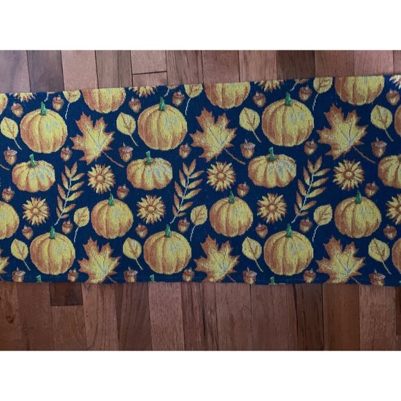 Fall Pumpkin and Leaves Tapestry Table Runner 12x70 - Picture 5 of 9